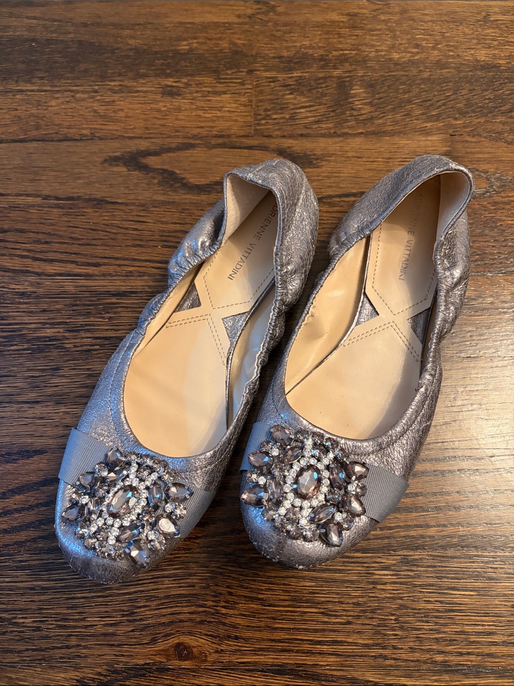 Adrienne Vittadini Metallic Silver Jeweled Ballet Flats